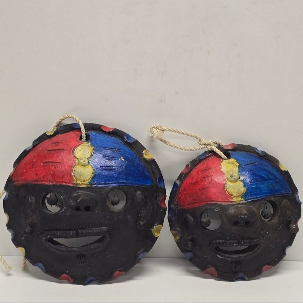 Mestre Galdino Polychrome Ceramic Face Mask Set Brazilian Folk Art Vintage MCM